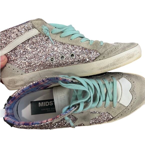 Golden Goose Mid Star Glitter Sneakers Pink Blue Size 39 US 9 - Picture 3 of 9